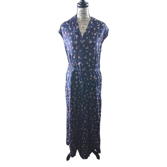 Draper James Womens Large Maxi Dress Floral Blue With Belt - Picture 1 of 4